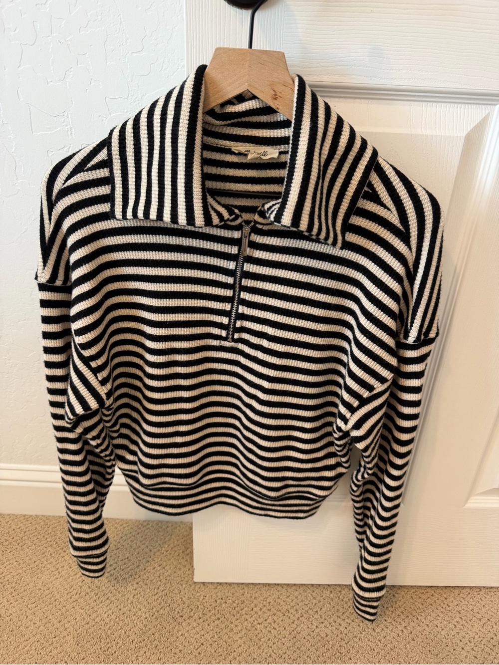 Madewell Striped Quarter-Zip Knit Pullover - Black & Cream